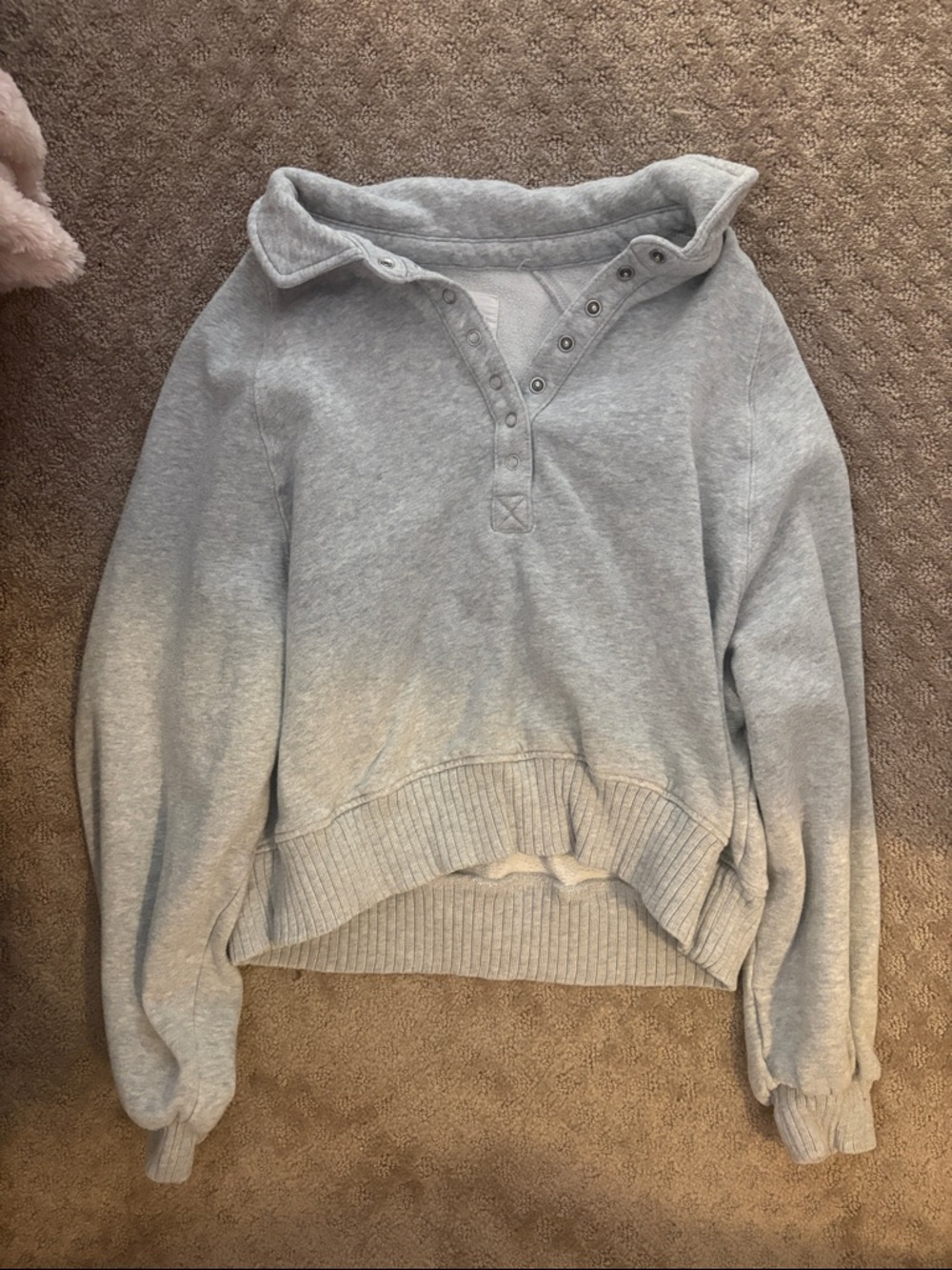 aerie Light Gray Snap-Button Pullover Sweatshirt